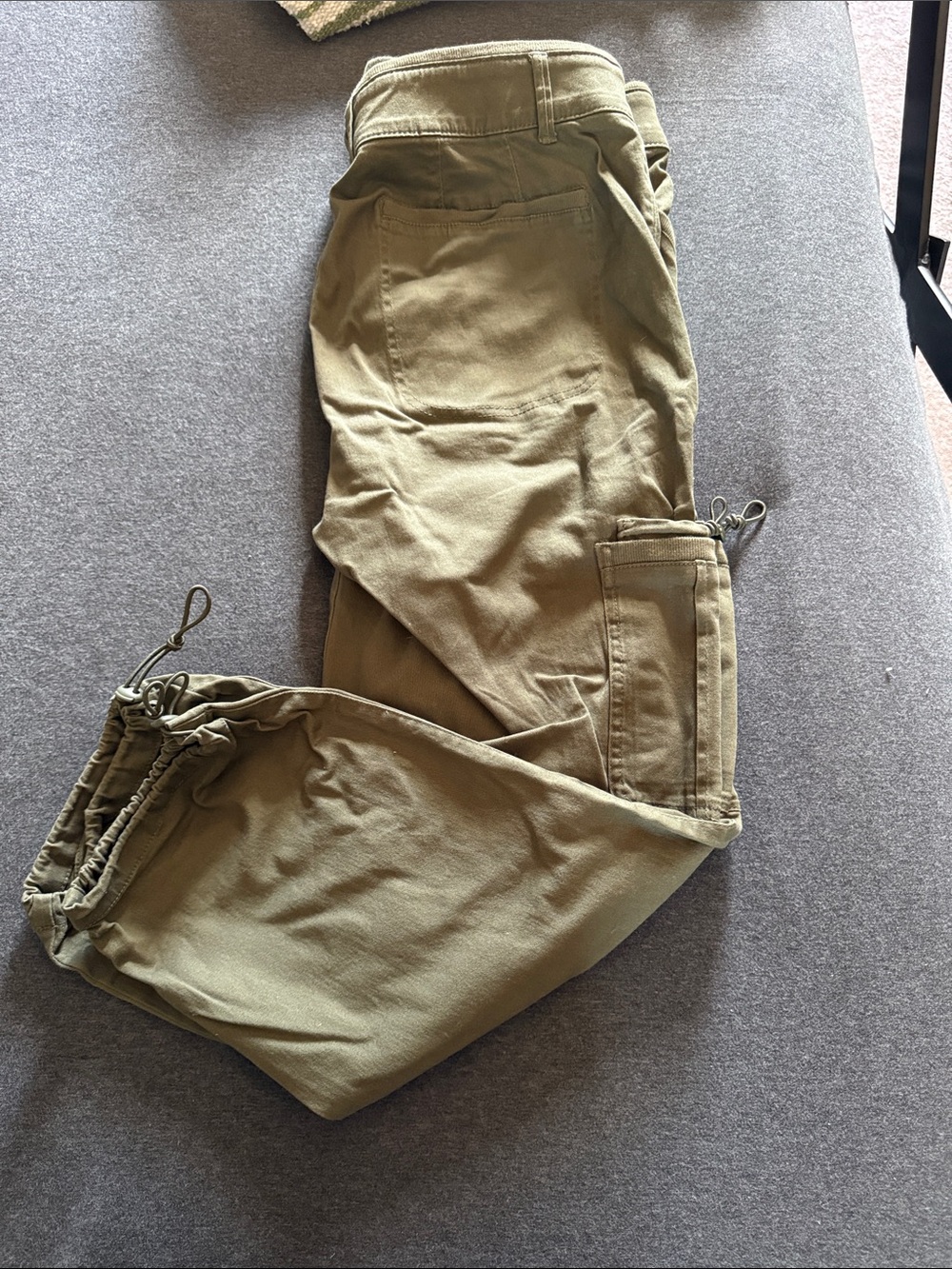 Women’s Olive Cargo Pants with Drawstring Cuffs